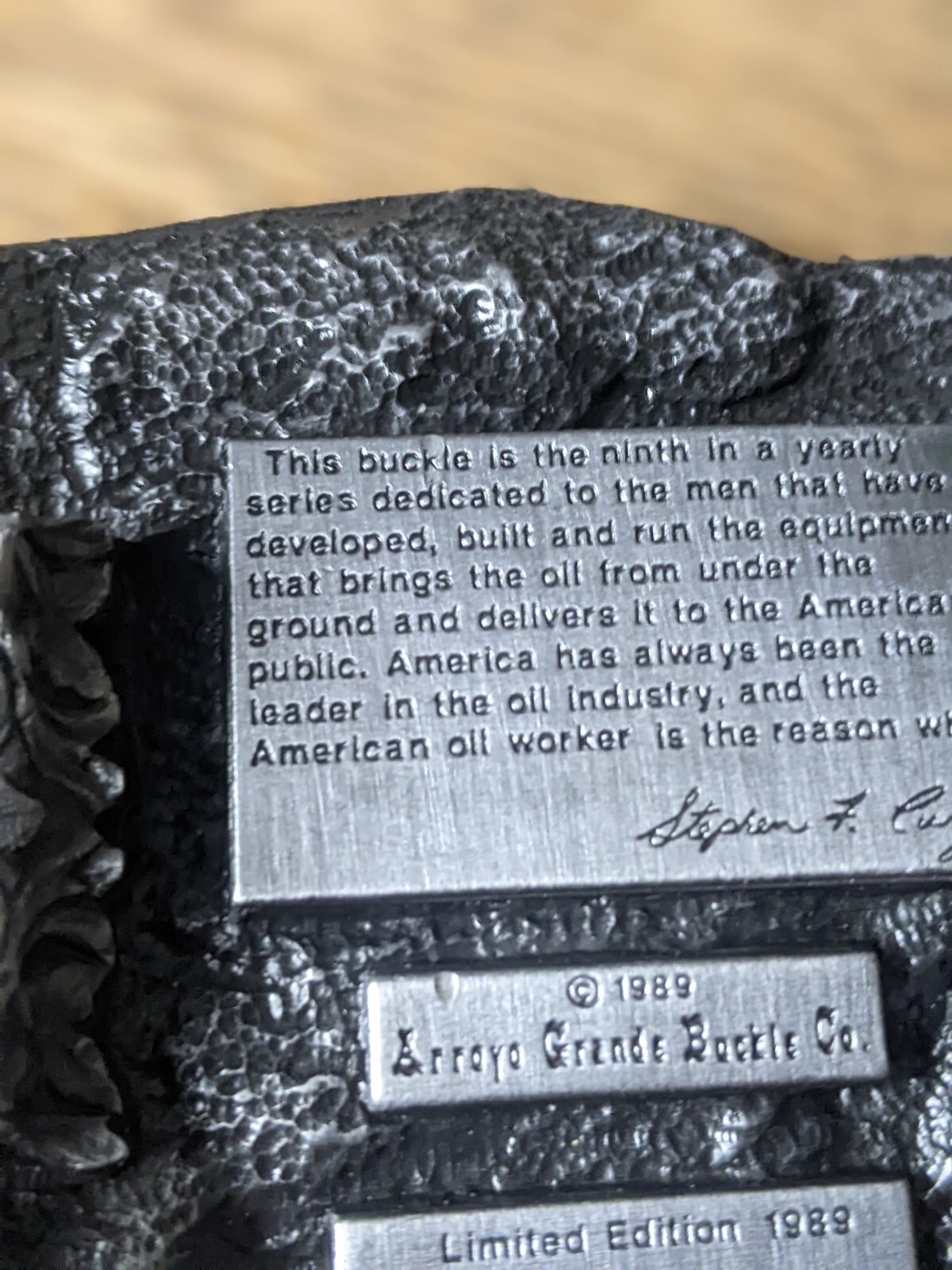 Vtg American Oil Worker Belt Buckle Commemorative Limited Edition &rsquo;89 12 of 5000