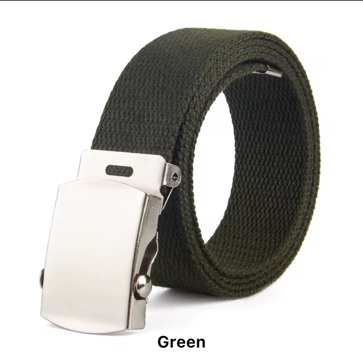2 Belt (black and green), Cotton Belt, Silver Buckle, 54 Inches Long – $14.99