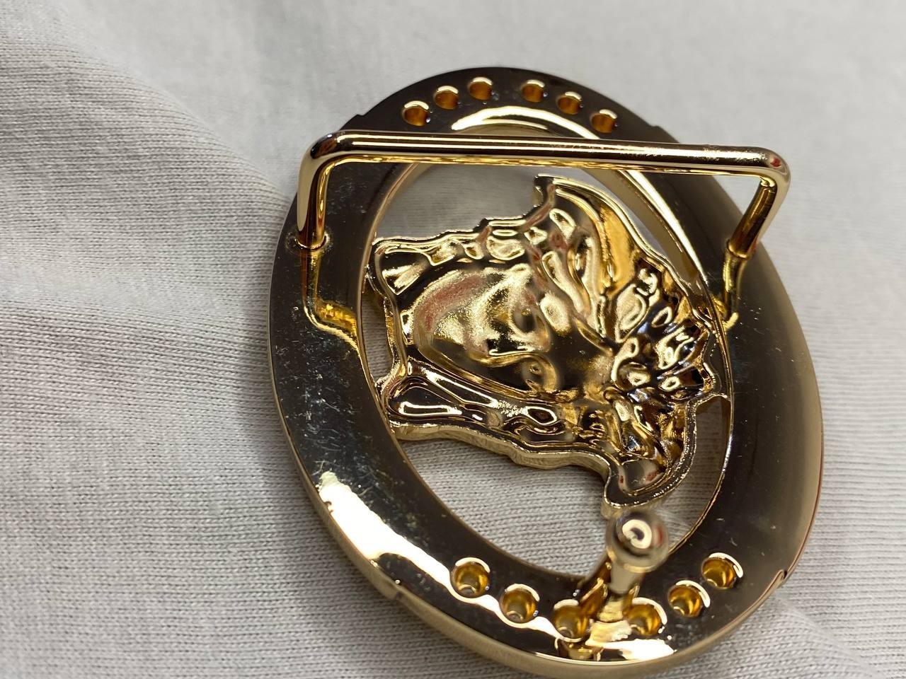 Gold Medusa Head Belt Buckle Black Greek Key Crystal Oval