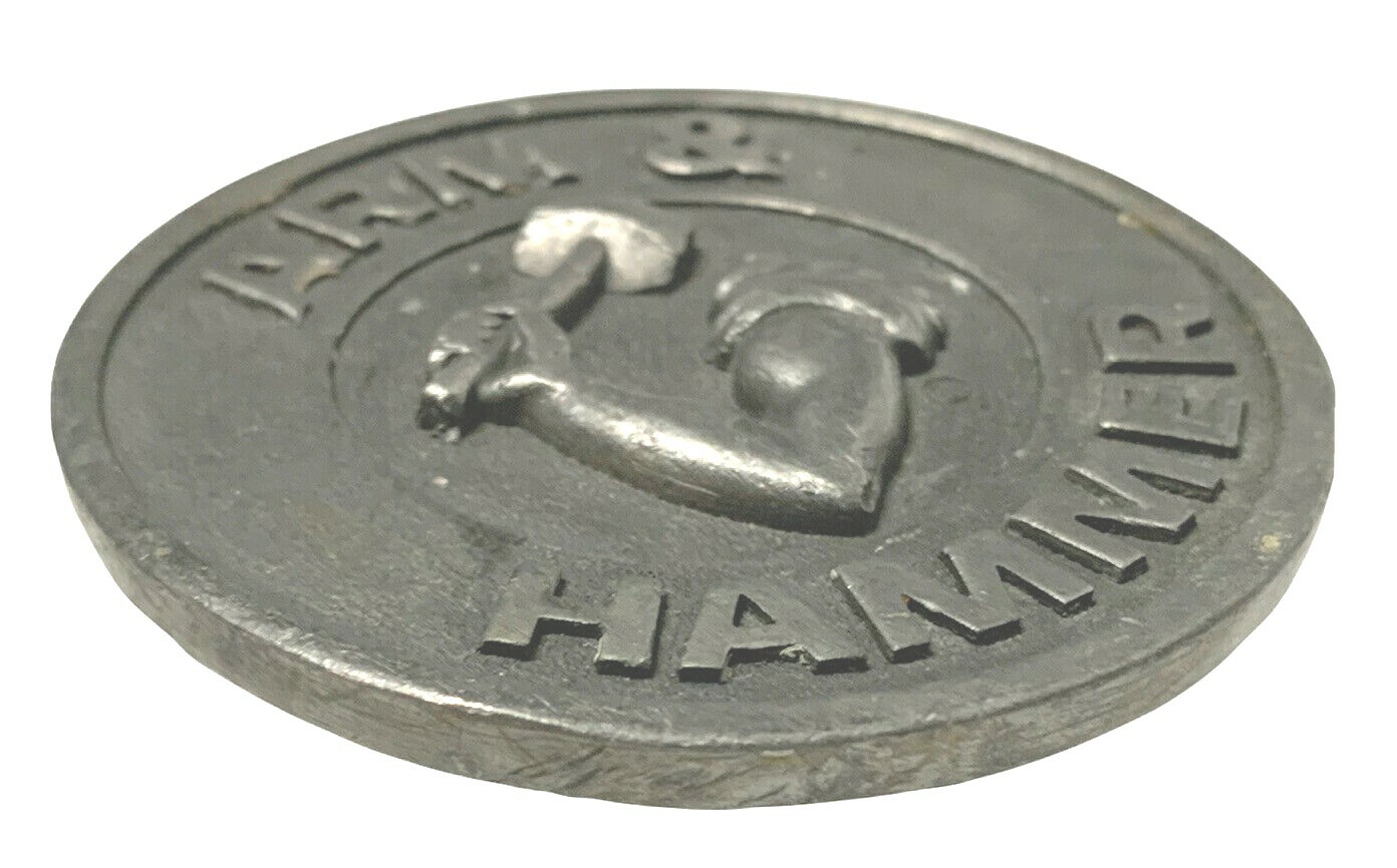 Vintage RJ Roberts Arm & Hammer Pewter Belt Buckle Product Advertising Made USA
