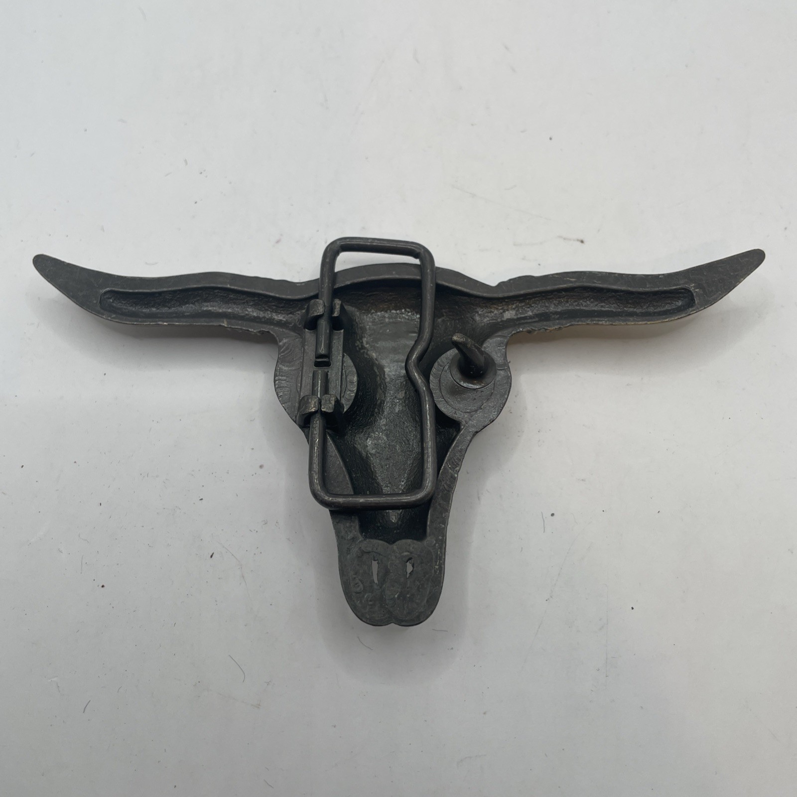 Vtg 1970s Large Ox Bull Longhorn Skull Western Cowboy Biker Brass Belt Buckle