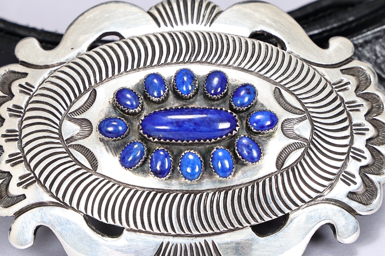Rick Martinez Navajo Sterling Silver Blue Lapis Lazuli Belt Buckle