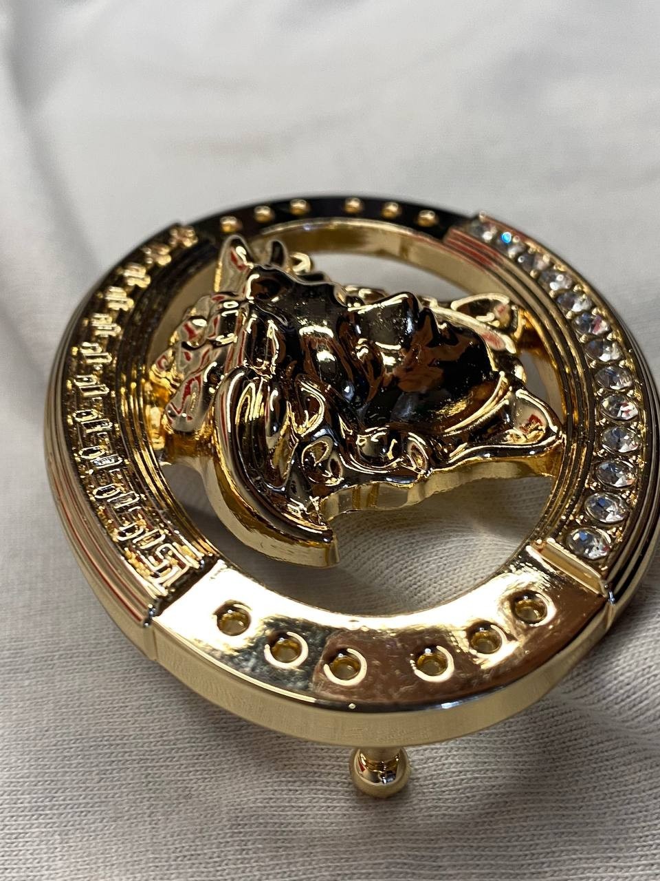 Gold Medusa Head Belt Buckle Greek Key Crystal Oval