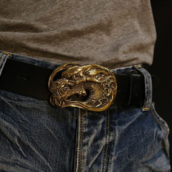 Dragon brass belt buckle Jormungands Head, Scandinavian Old Norse Jörmungandr