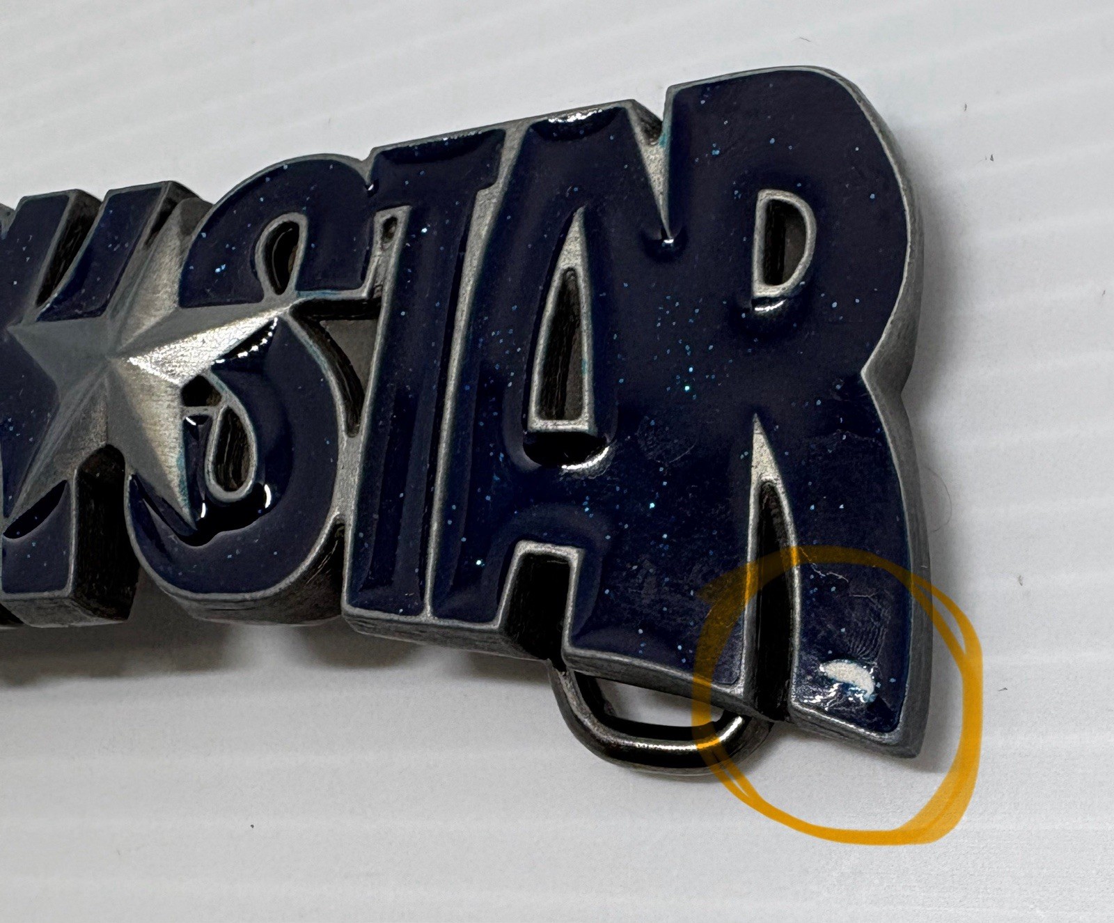 “NEW” Rock Star BELT BUCKLE Dark Blue Speckled Enamel Gray Metal Music Superstar