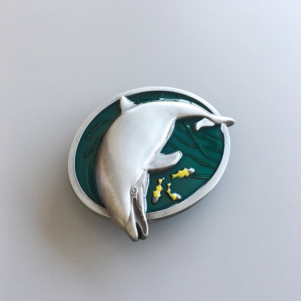 Vintage Style Enamel Fish Dolphin Wildlife Belt Buckle Gurtelschnalle
