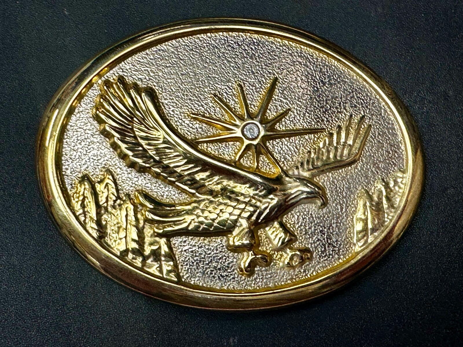 Patriotic American Eagle flying over Mountains w/ starburst Vintage belt buckle