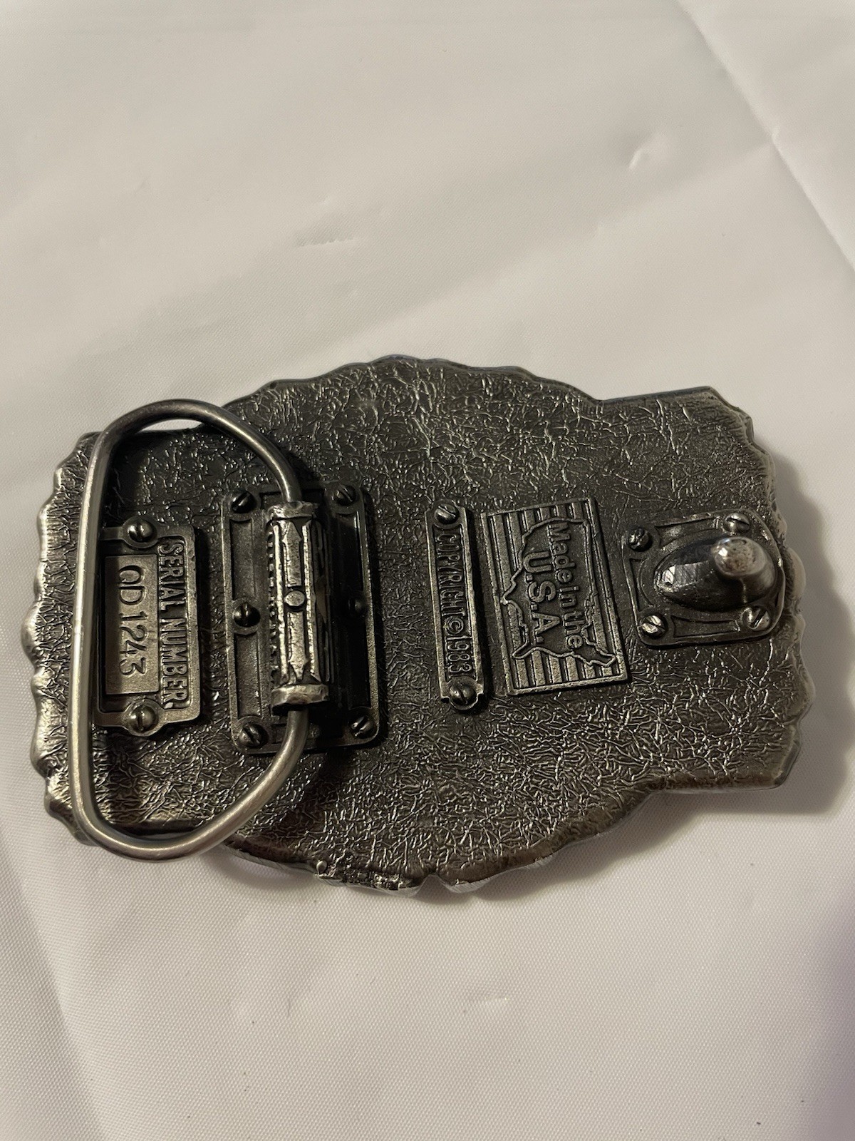 1983 American Eagle Theme Belt Buckle Black Lacquer -Heavy, Serial #OD1243