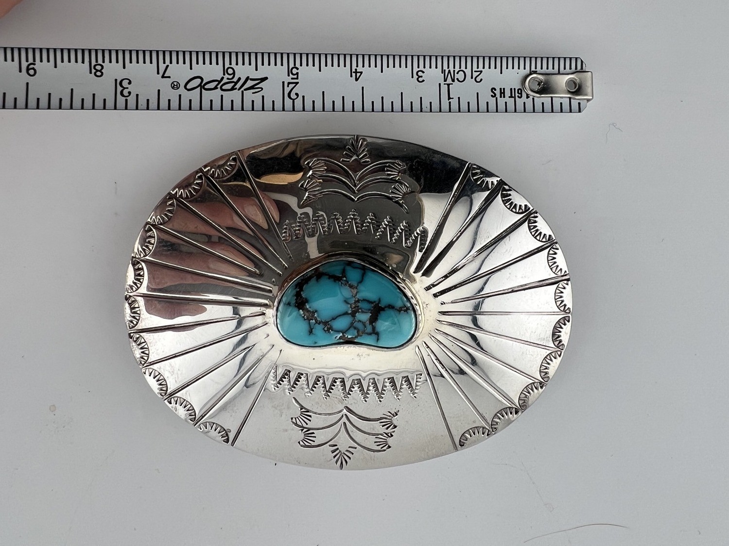 Vintage Navajo Sterling Silver Turquoise Buckle Signed Tim Guerro