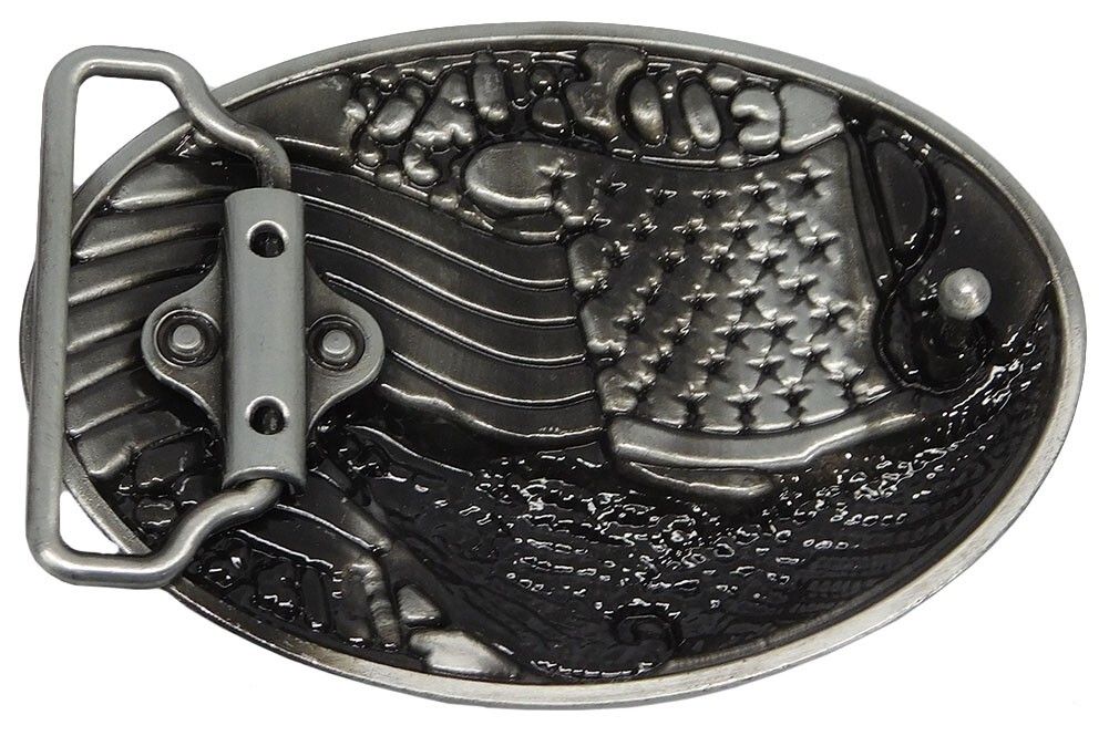 God Bless America USA Wavy Flag & Eagle Belt Buckle