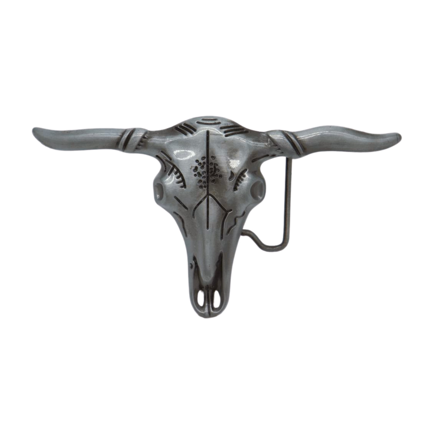 Men Casual Fashion Silver Metal Belt Buckle Long Horn Texas Cow Bull Jeans Pant