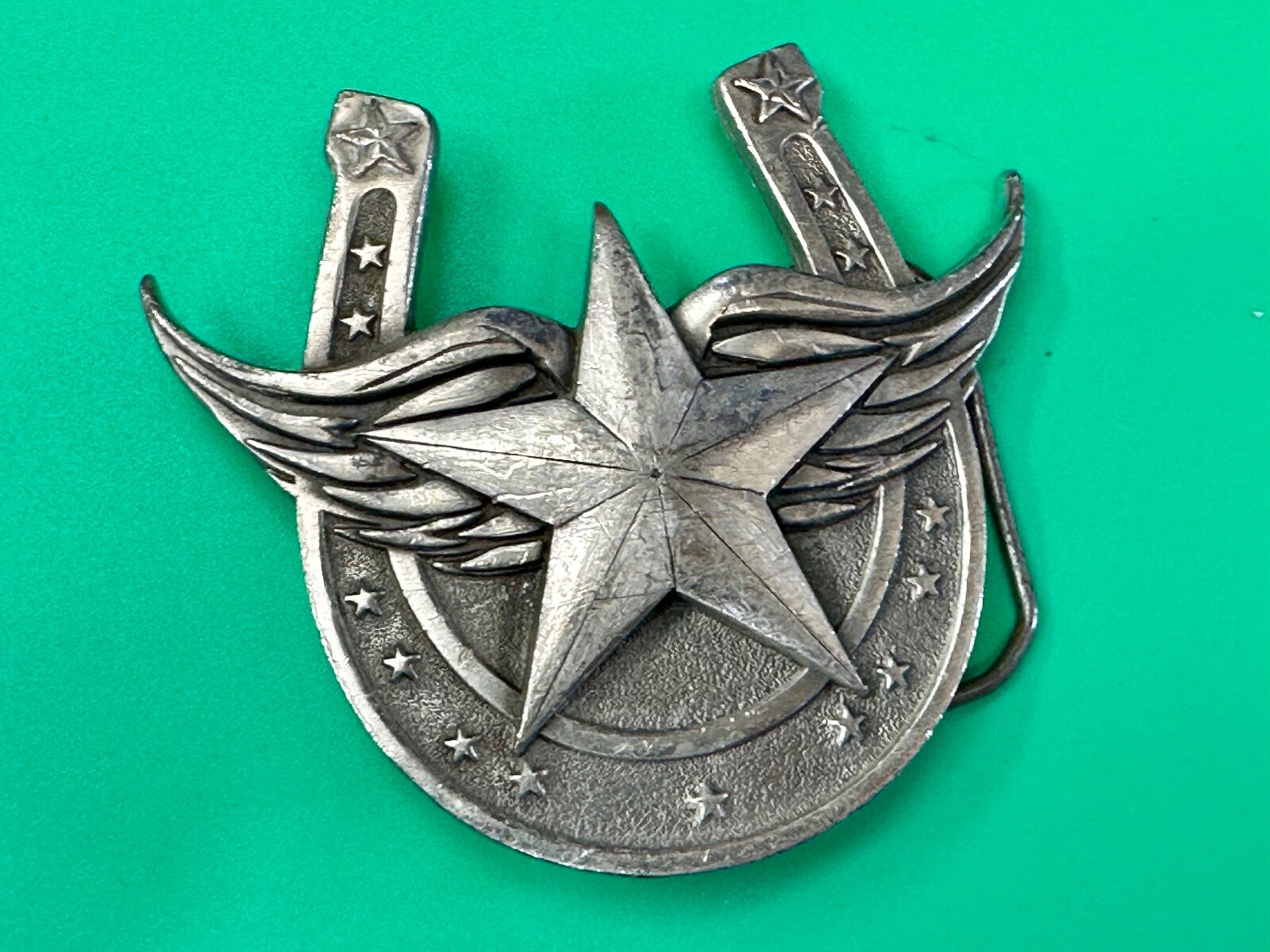 Lucky Star In Horseshoe Vintage 2004 Cutout Great American Products Belt Buckle