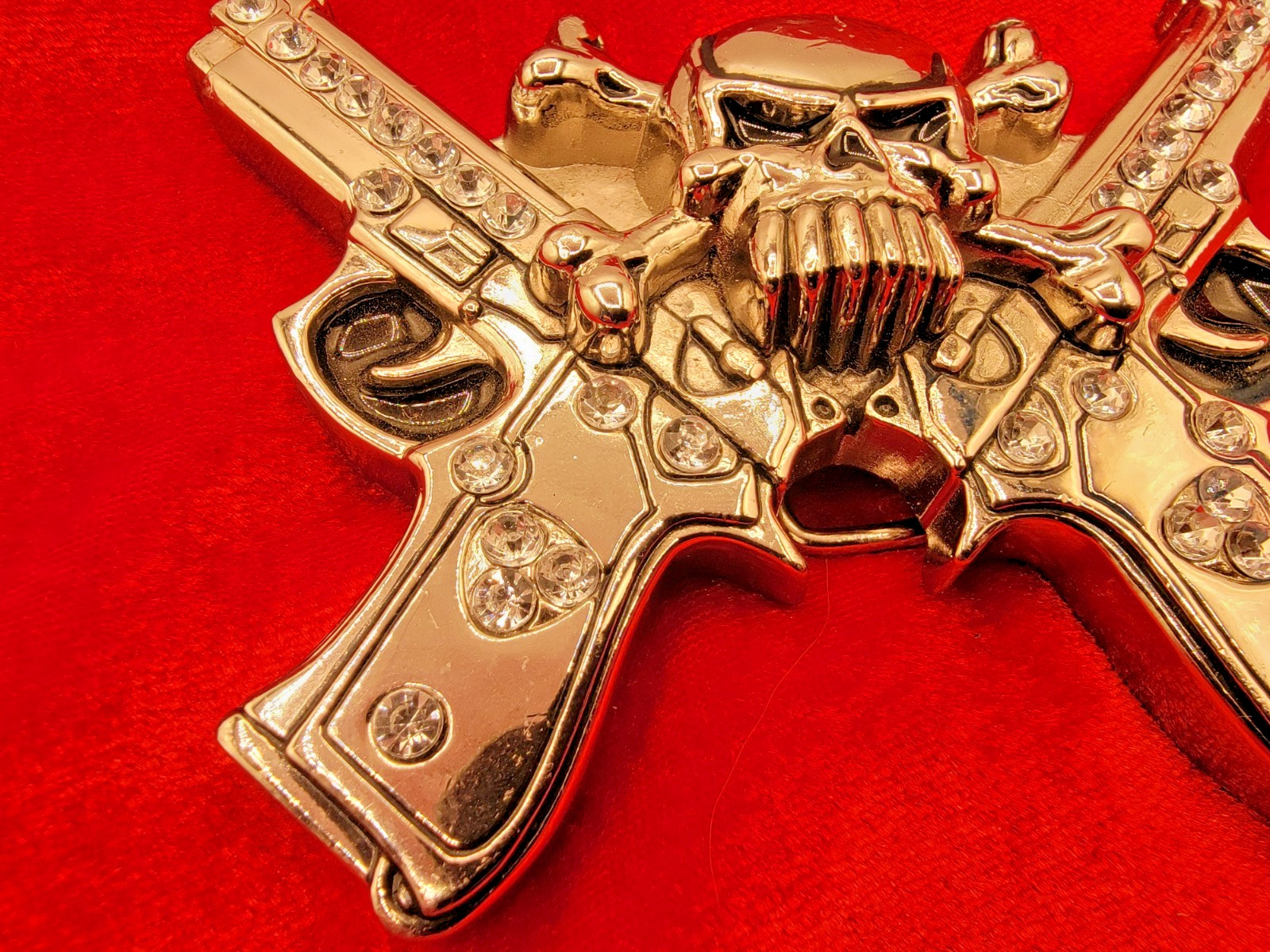 Rock Rebel Unisex Skull Crossbones Gun Pistol Rhinestone Goth Silver Belt Buckle