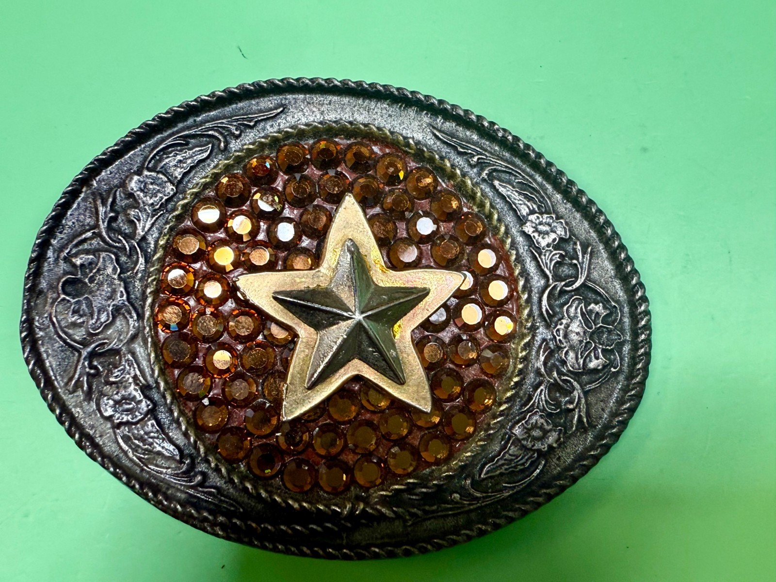 Five Point Star Sparkling Yellow Rhinestone Cowboy Cowgirl Western Belt Buckle