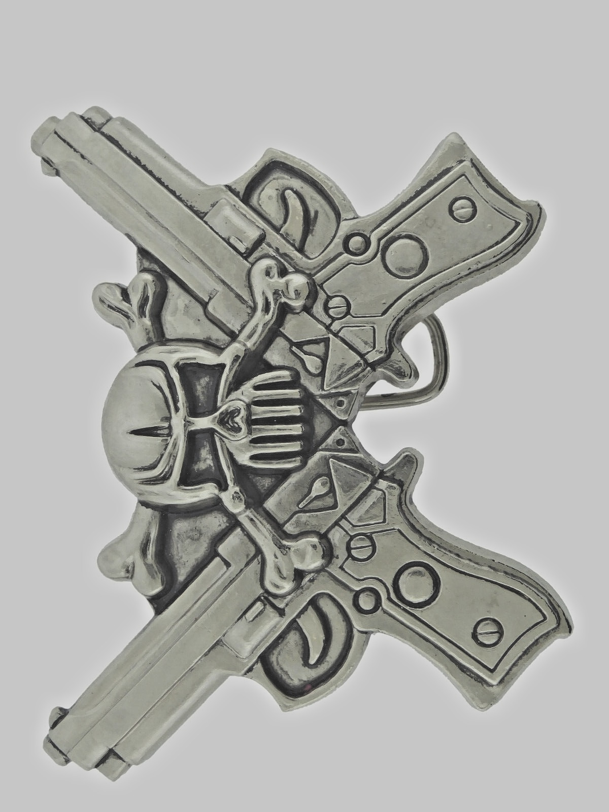 Skull Belt Buckles Gun Silver Metal Emblem Vintage Pirate Men Women Goth Tattoo