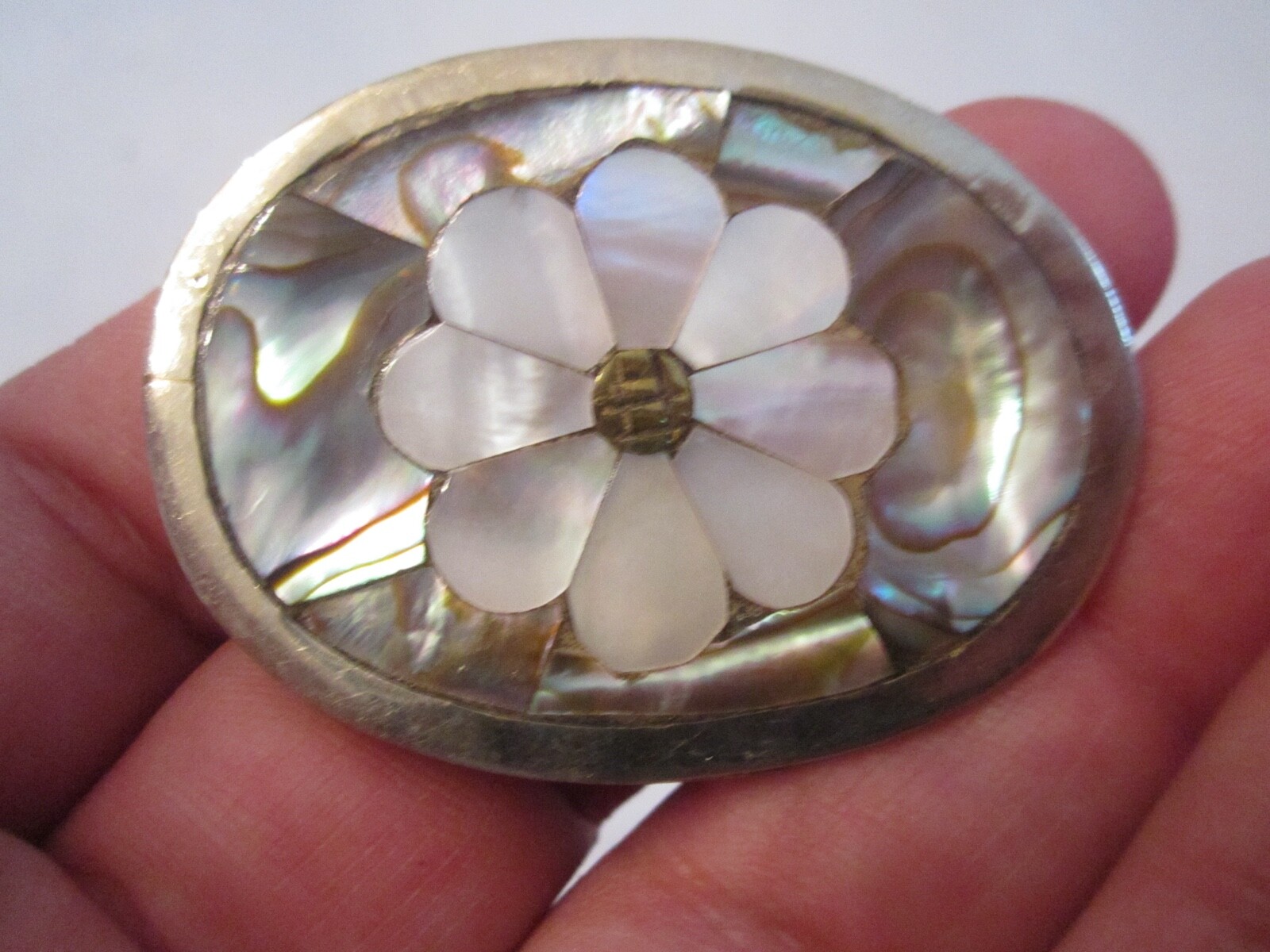 VINTAGE ALPACA SILVER BELT BUCKLE WITH MOTHER OF PEARL INLAY – GW-13
