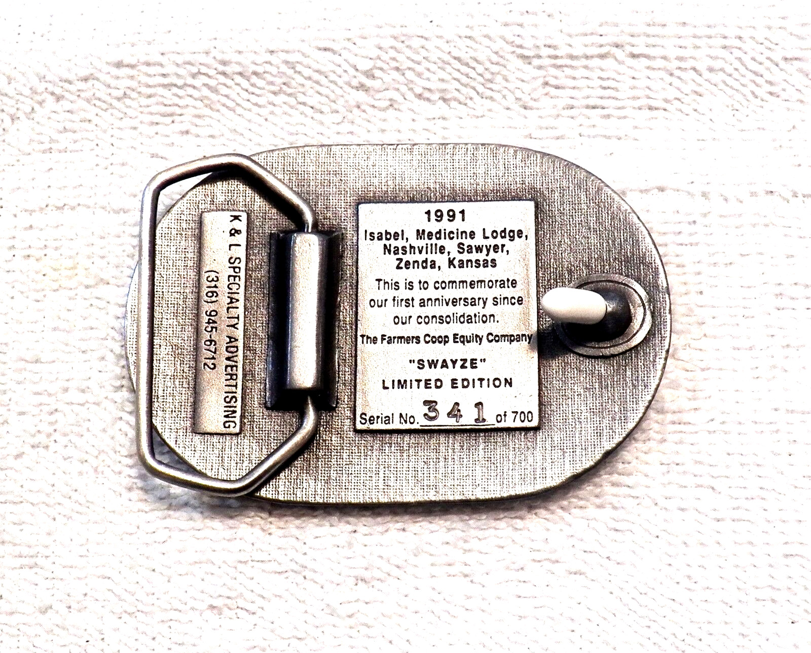 CLASSIC BELT BUCKLE FARMERS COOP EQUITY CO « SWAZEY » LMT ED #341 OF 700 BB18