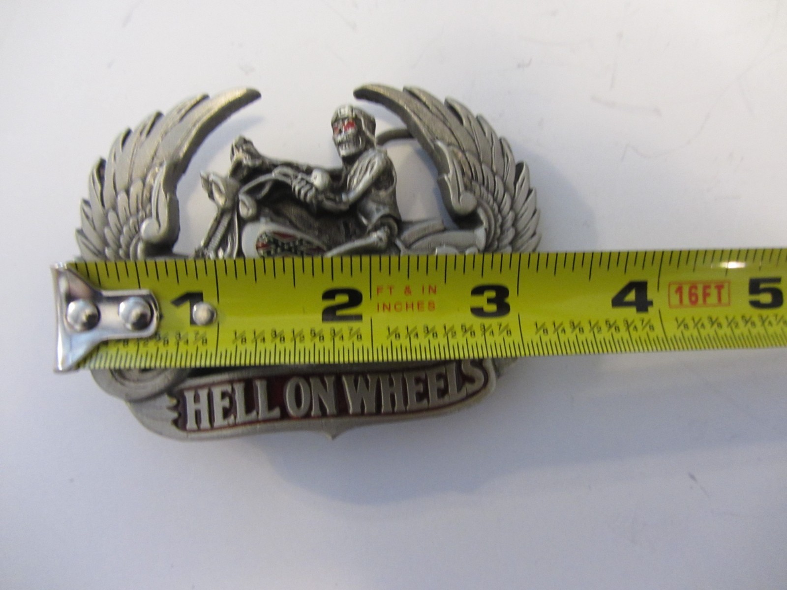 Hell on Wheels Motorcycle Belt Buckle Skull Skeleton Rebel Southern Wings 128