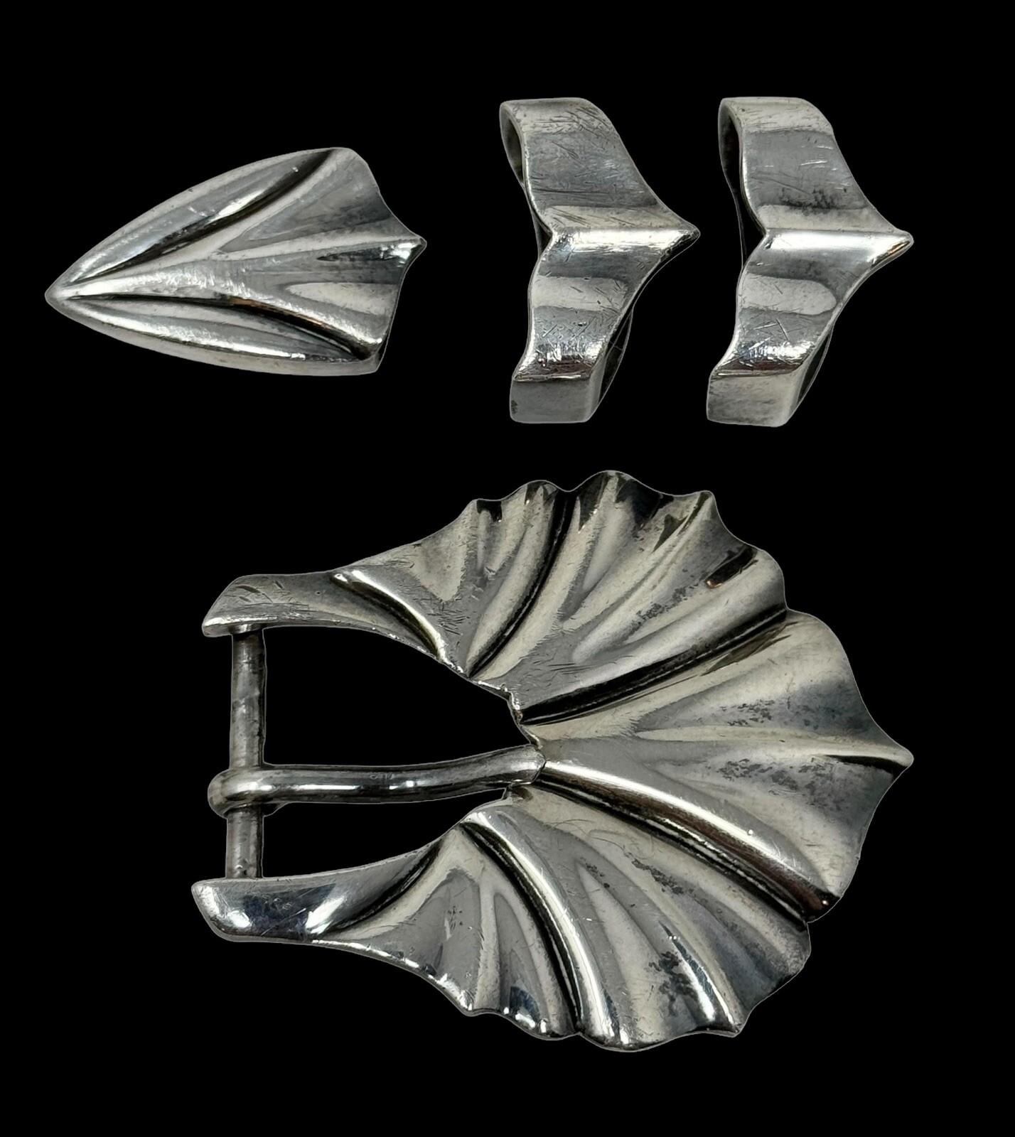 Michael Tatom Santa Fe NM 1” Sterling Silver 4-Piece Western Belt Buckle Set