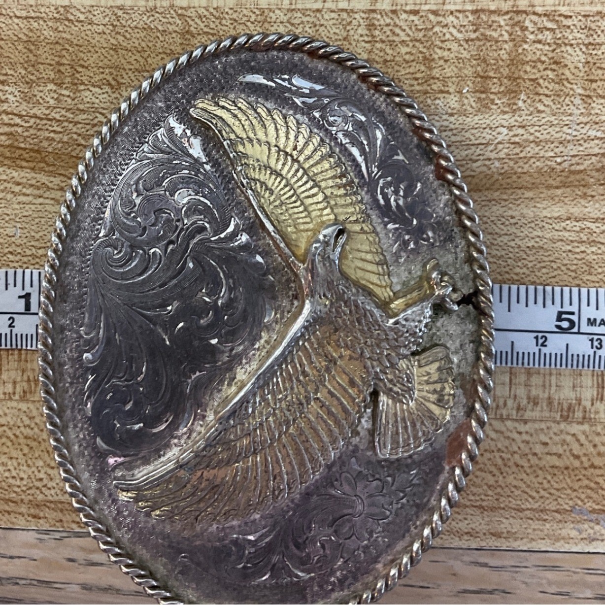 Vintage Montana Silversmiths Belt Buckle Eagle Western Cowboy Americana Engraved