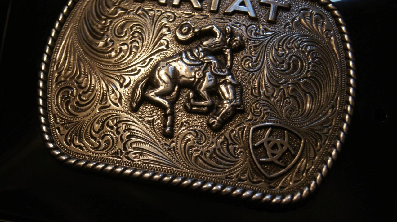 Ariat Western Belt Buckle Rectangle Saddle Bronc Logo Silver tone A37053