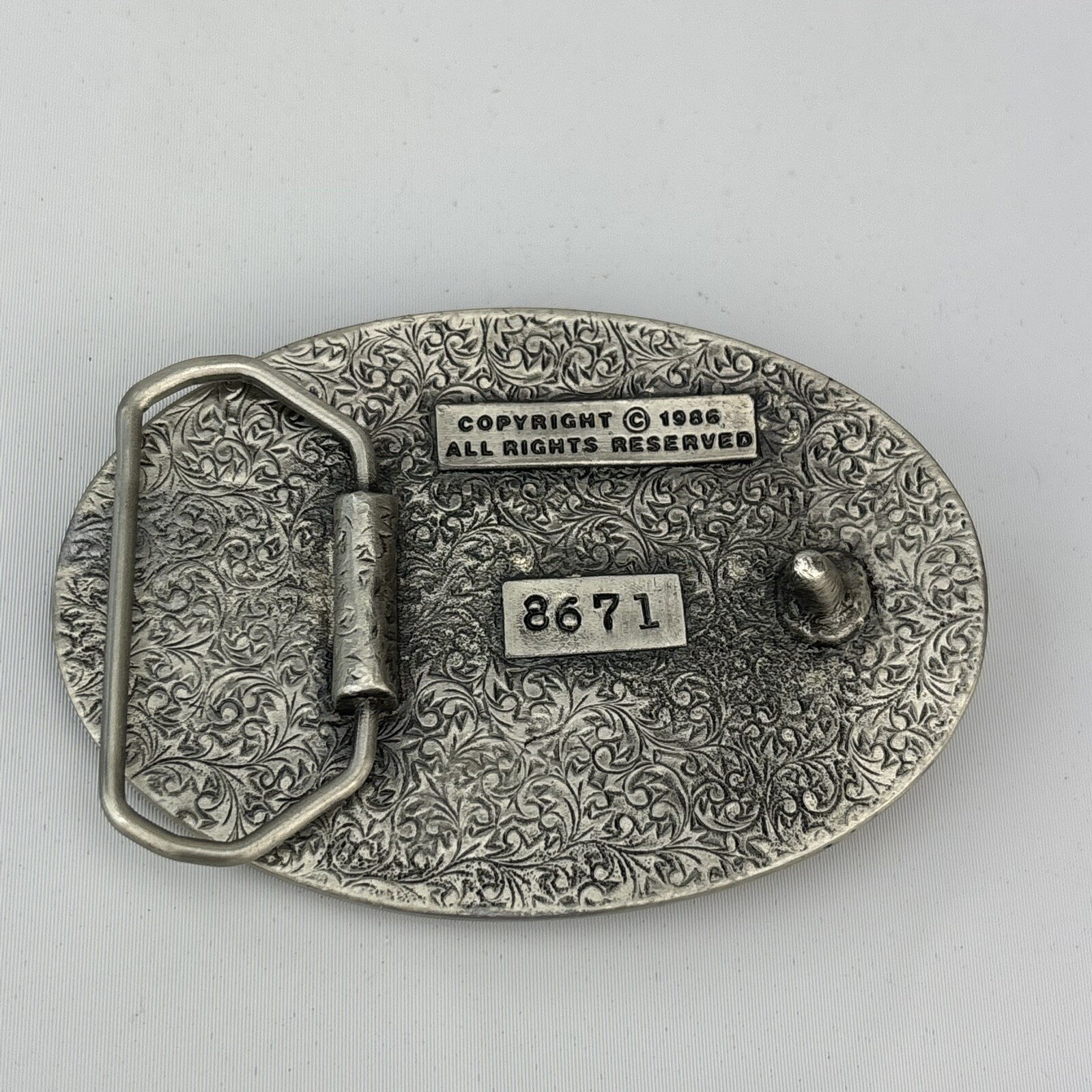 AMERICA&rsquo;S BRAVEST FIRE FIGHTER Belt Buckle 1986 FD Fire Truck Black Red Enamel