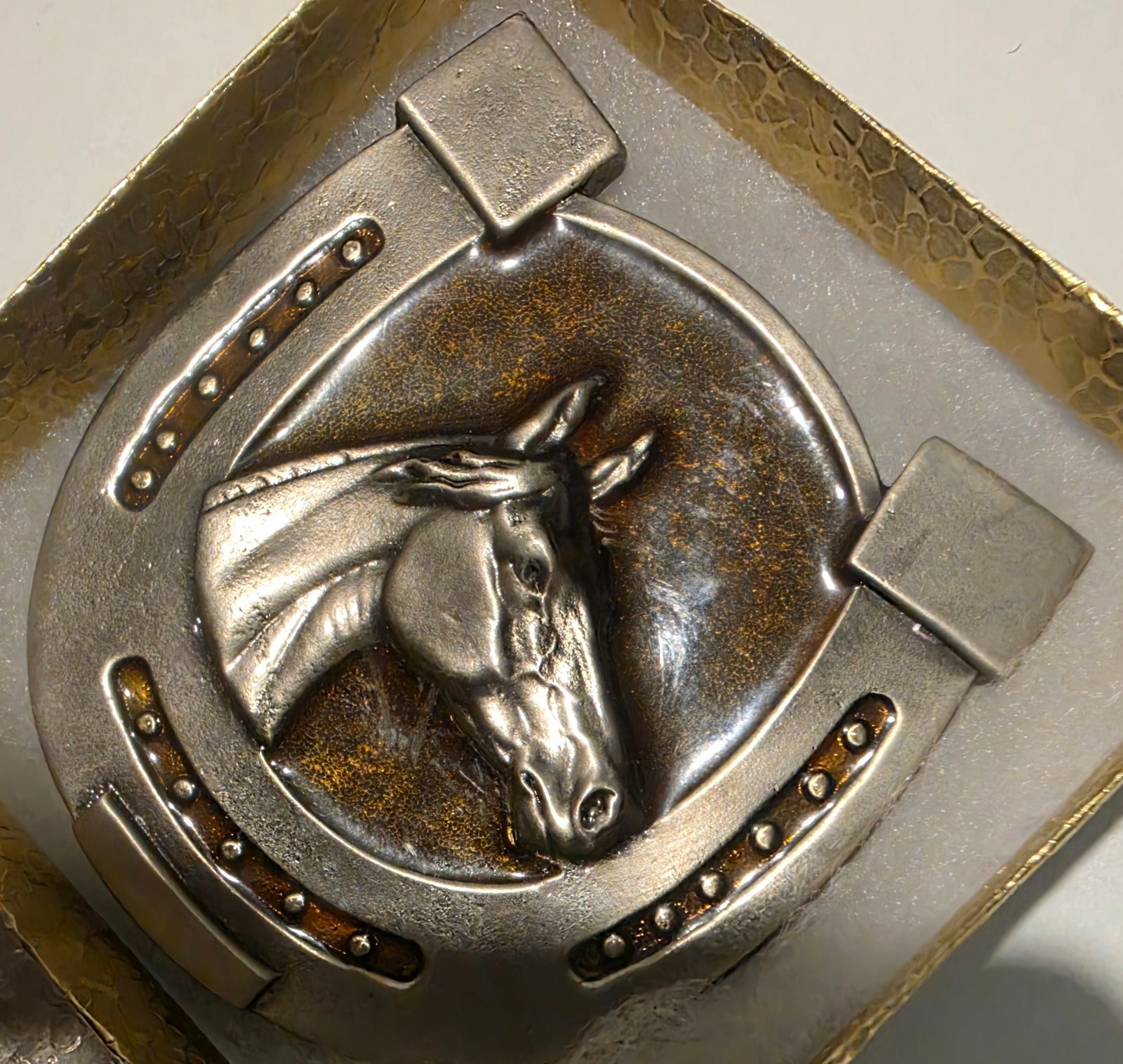 Vintage Metal Belt Buckle, Nice Horsehead and Horseshoe, Enamel, Rodeo, Nice