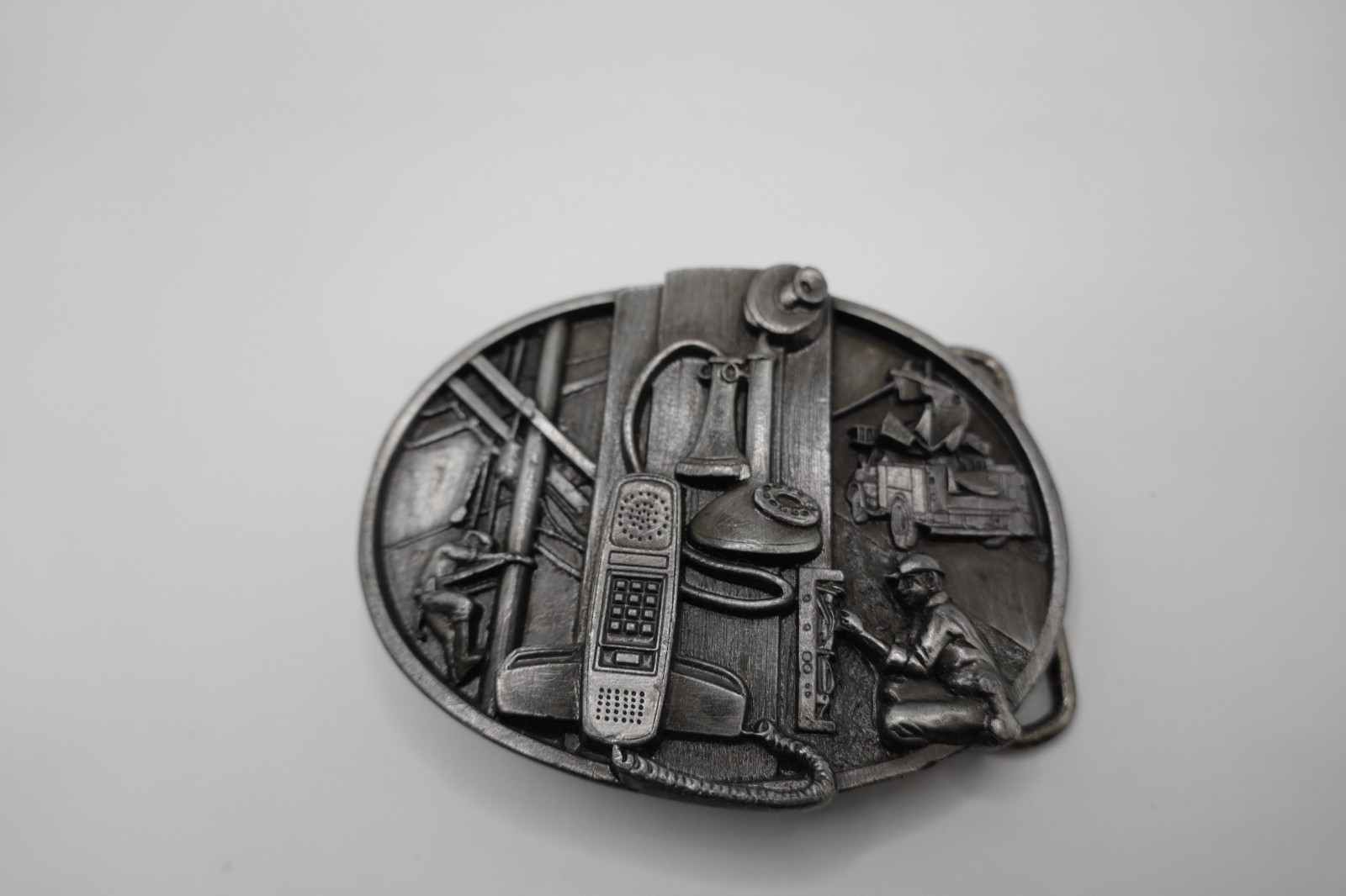 Vintage 1988 Siskiyou Telephone Lineman Heavy Duty Metal Belt Buckle USA