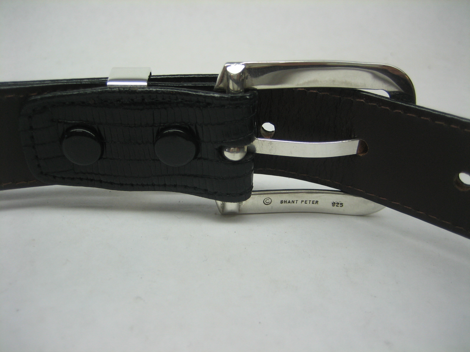 STERLING SILVER 925 SOLID BUCKLE & LOOP, & GENUINE LIZARD BELT 28 MM WIDE U.S.A