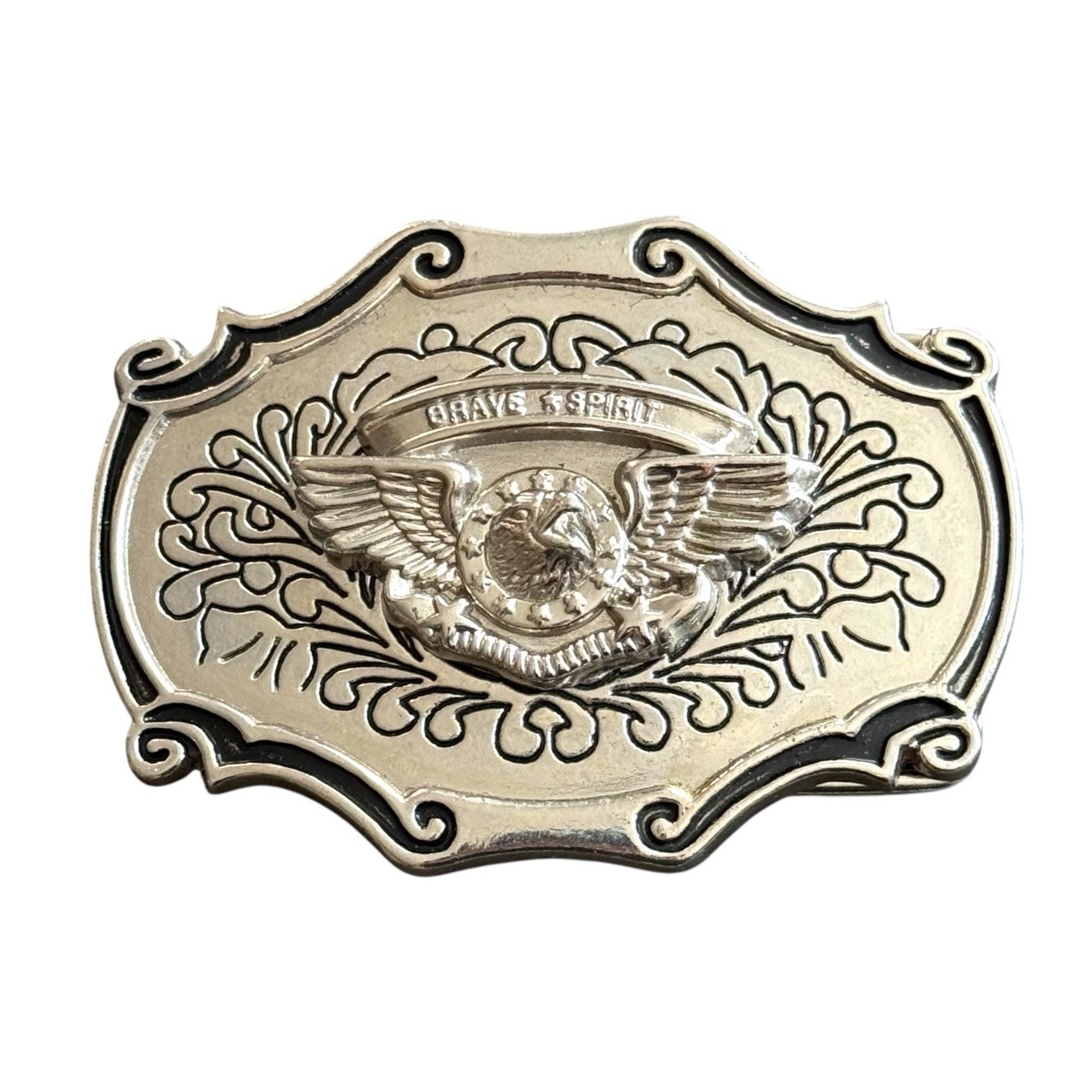 Vintage American Bald Eagle Western Belt Buckle Wings Brave Spirit Silver Tone