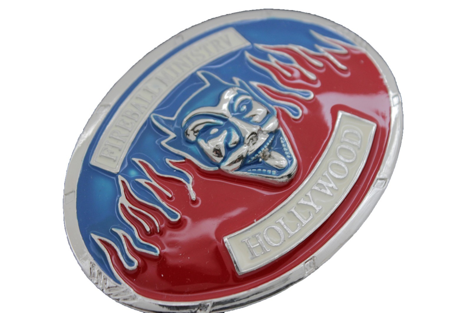 Men Women Silver Metal Buckle Hollywood Fireball Ministry Devil Fire Red Blue