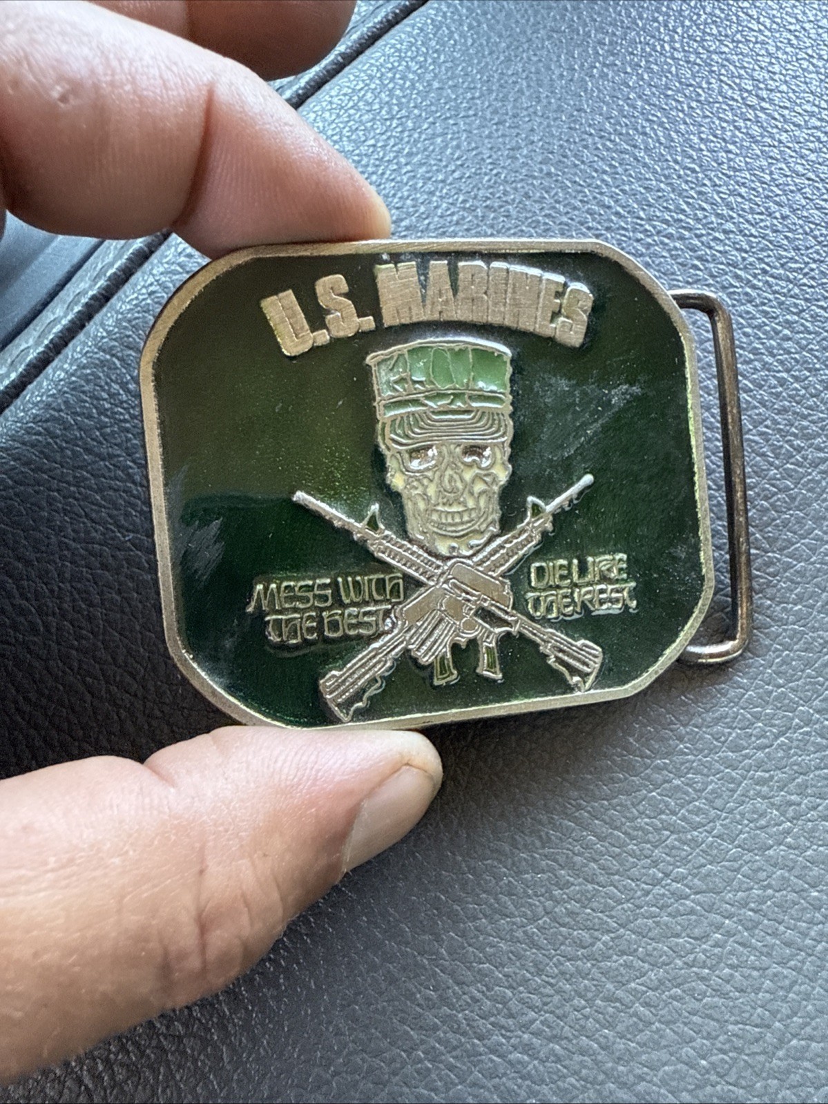 U.S. Marines Vintage Enameled Belt Buckle (MESS WITH THE BEST DIE LIKE THE REST)