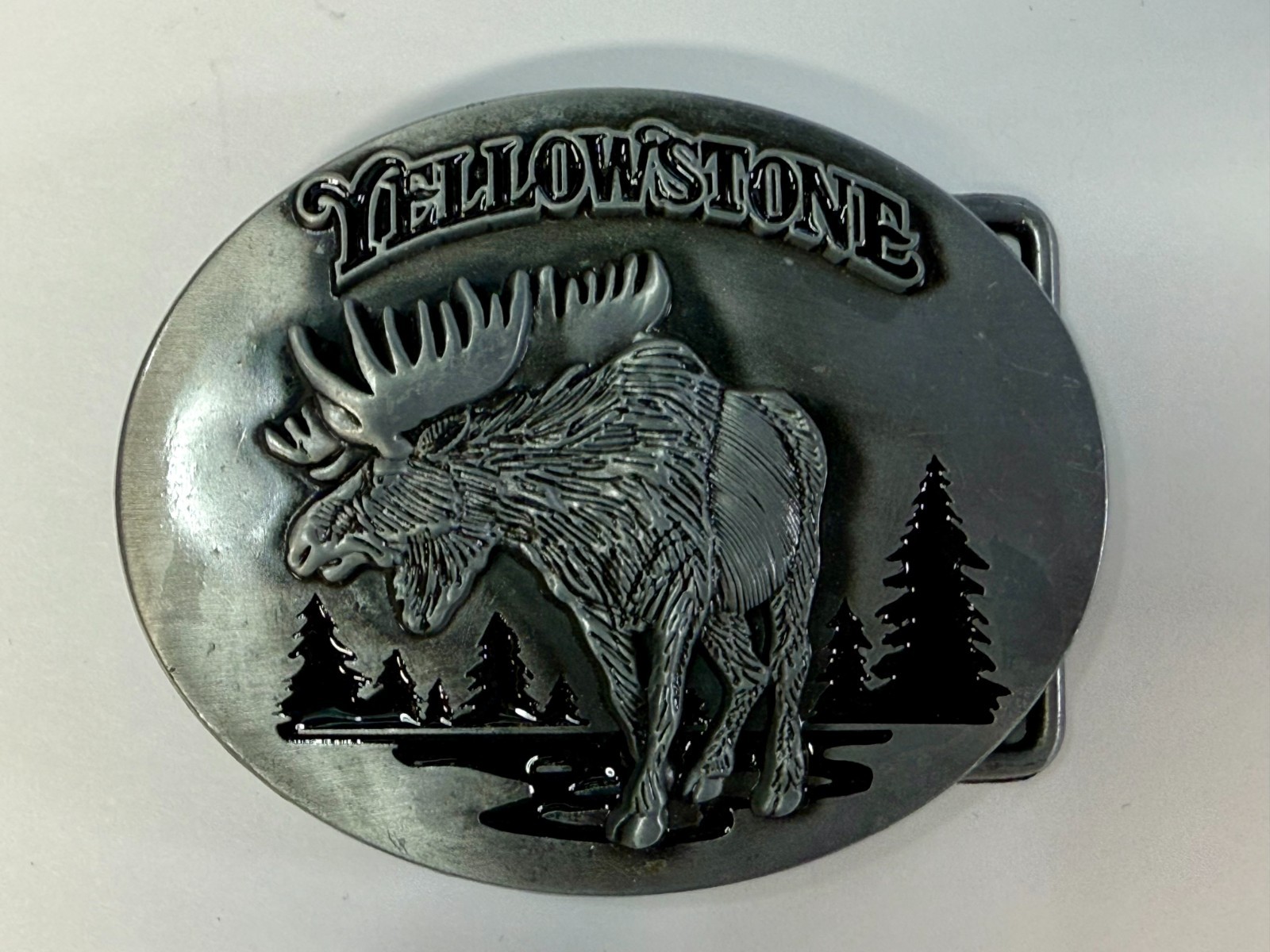 YELLOWSTONE National Park Moose Elk Wildlife Scene Silver Color Belt Buckle