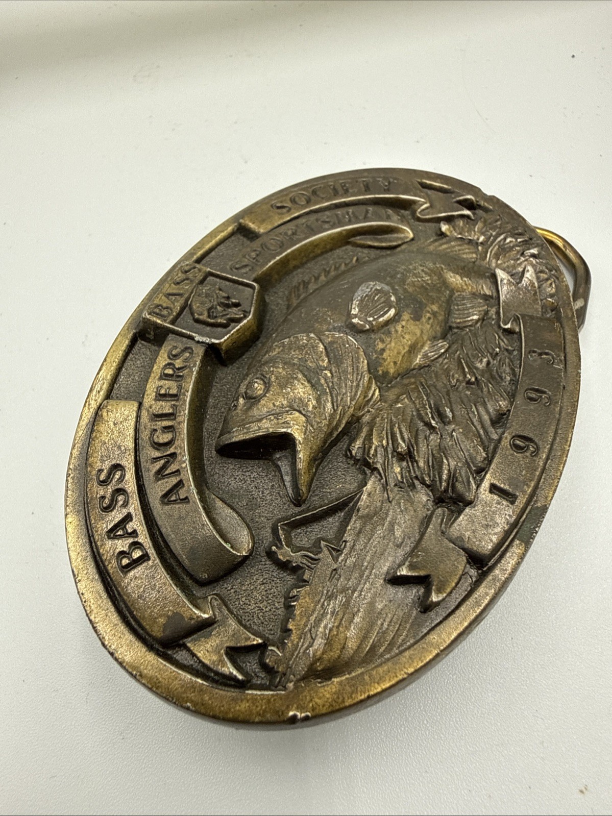 Vintage 1993 Bass Anglers Sportsman Society Brass Finished Belt Buckle Parts