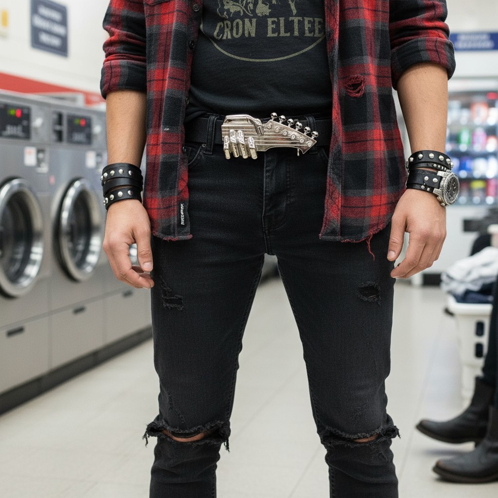 Men Silver Metal Buckle Emo Fashion Play Music Band Guitar Skulls Rock n Roll