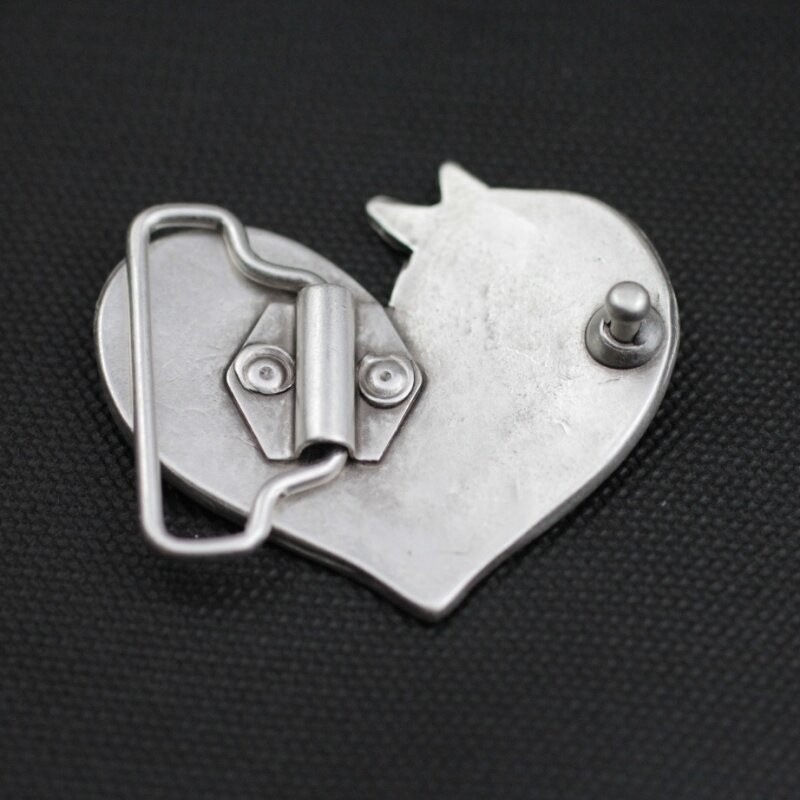 Western Heart Belt Buckle with Horse Head in Antique Silver, Rustic Interchangeable Buckle