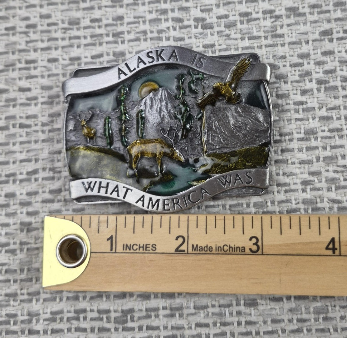 Vintage Bergamot Brass Works Belt Buckle Mens Alaska Is What America Was 1981