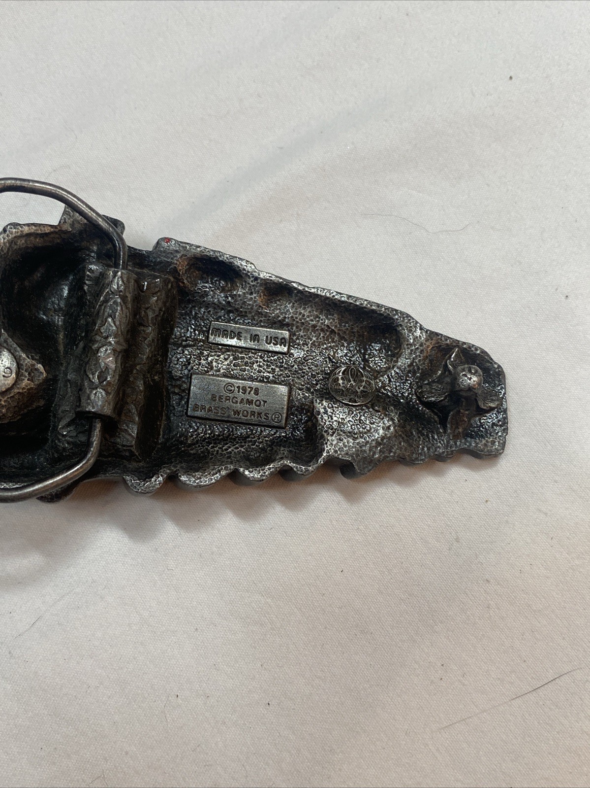 VINTAGE Locomotive METAL BELT BUCKLE Bergamot Brass Works 1978
