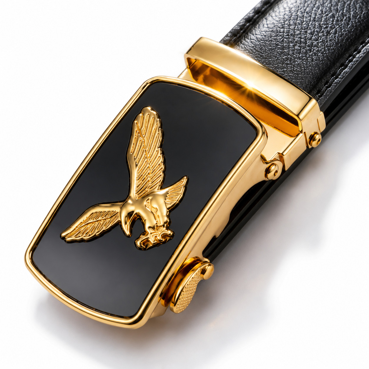 Men Eagle Buckle Belt Automatic Ratchet PU Leather Adjustable Black