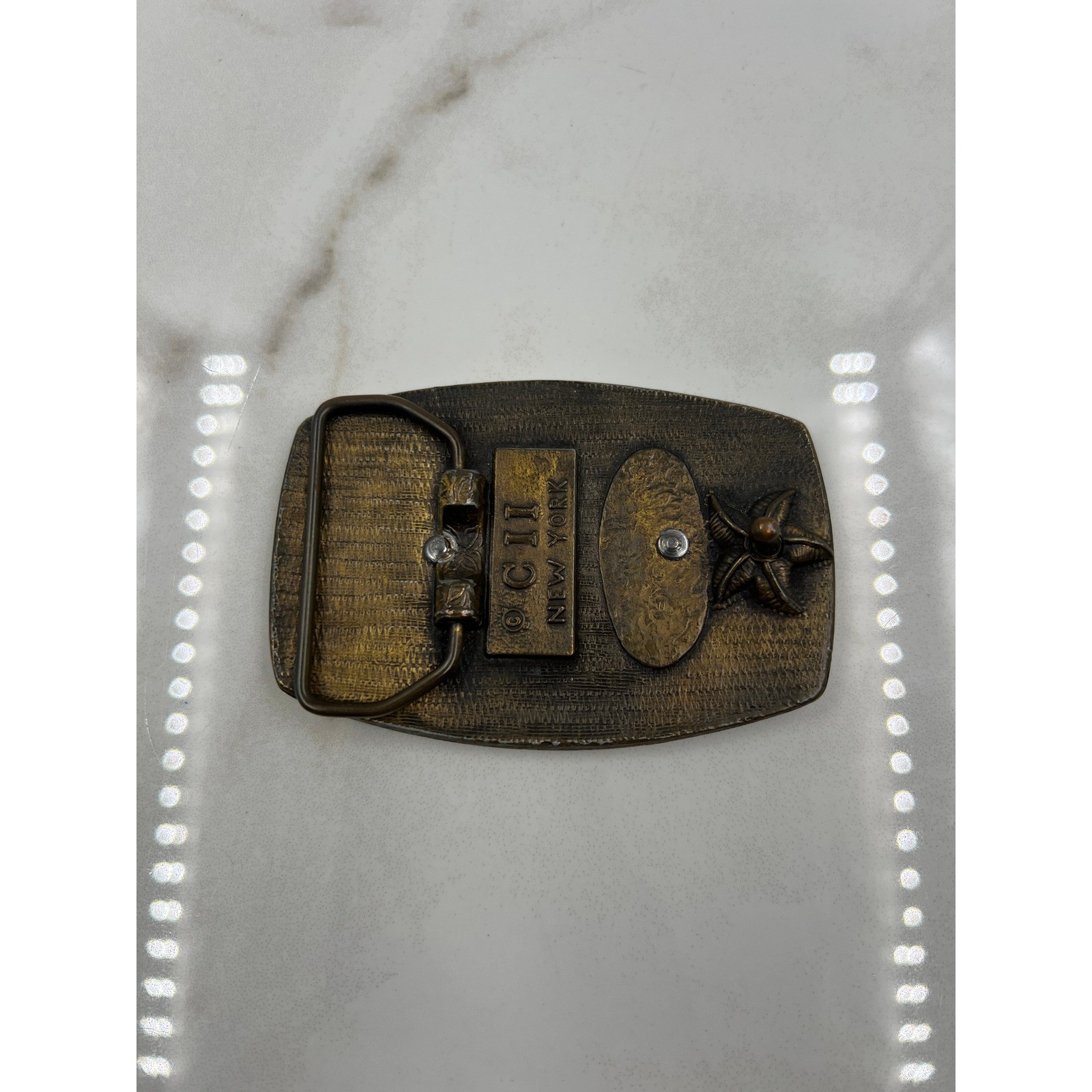 Vtg Steam Train Railroad Locomotive Belt Buckle CII New York