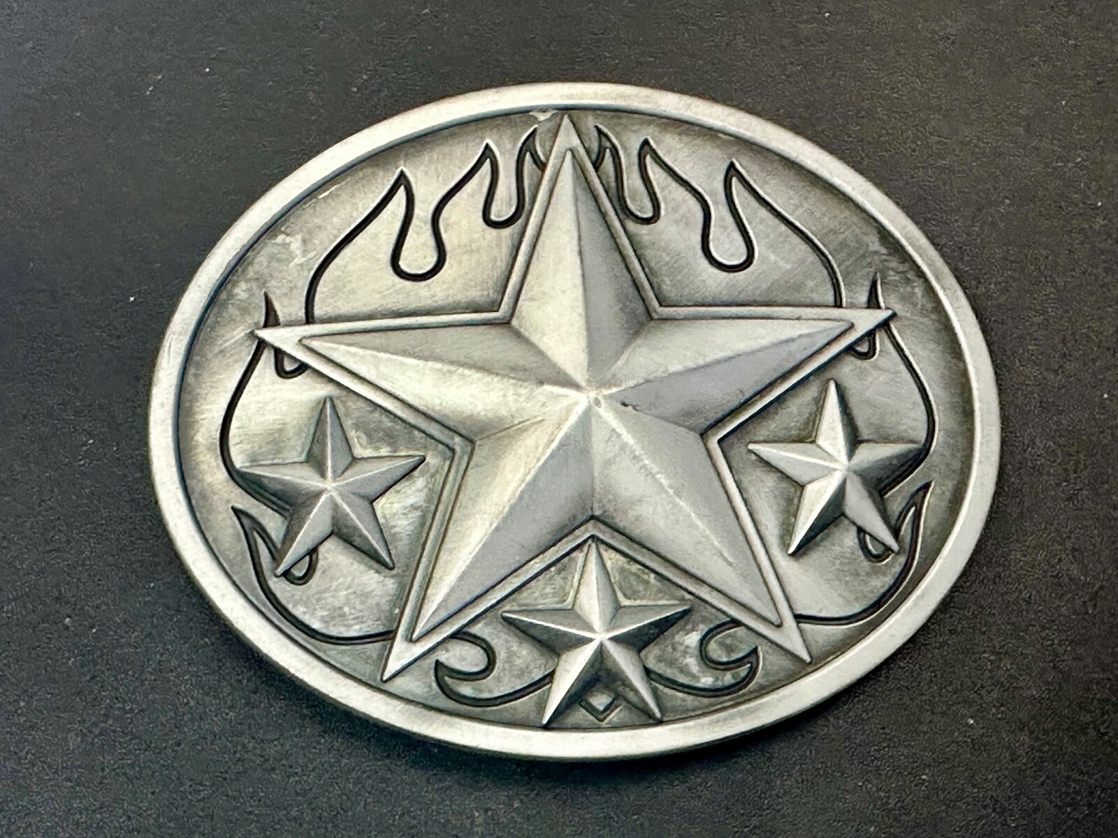 3D Nautical Celtic Star In Flames – Silver Tone Oval 4&Prime; Wide Vintage Belt Buckle