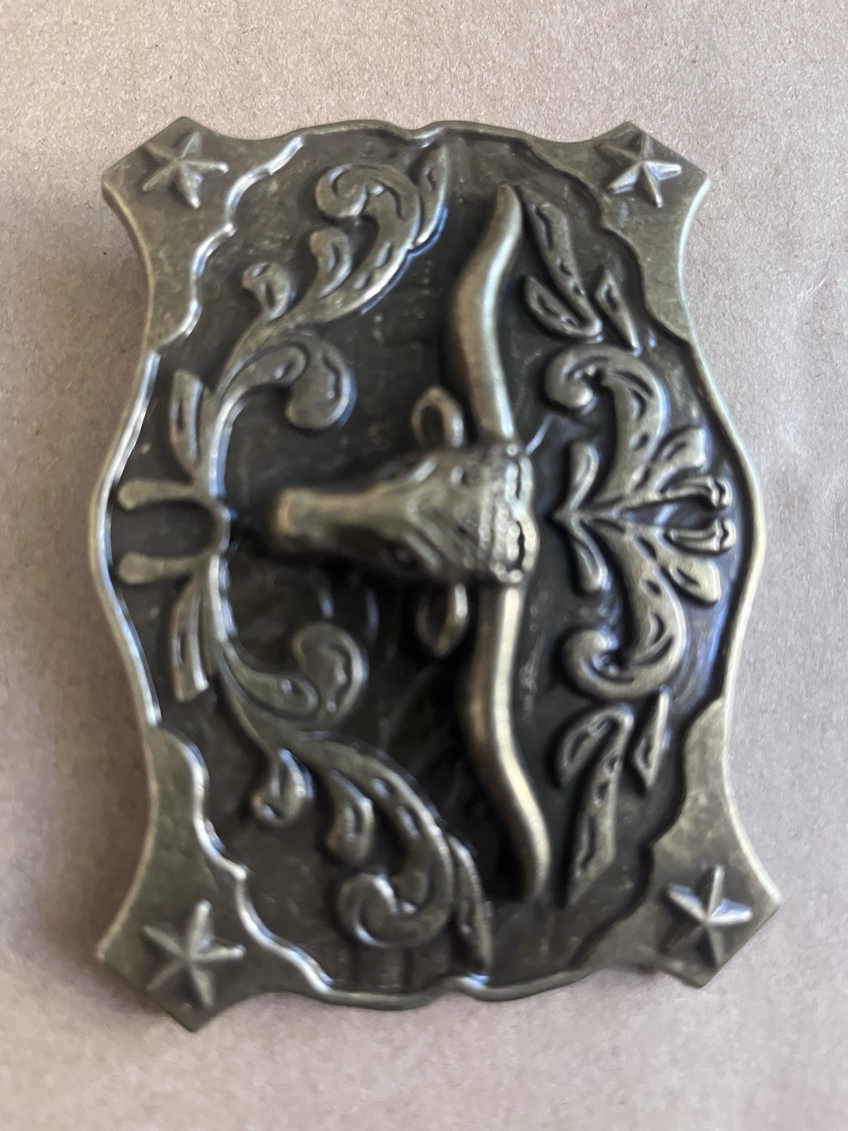 New Ancient Gold Patina Western Cowboy Belt Buckle Symmetrical Bull Head Buckle