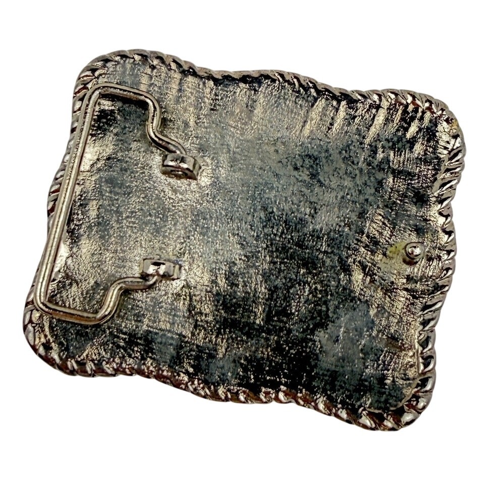 Rhinestone Bling Belt Buckle Rectangle Silver Pewter Tone Western Y2K