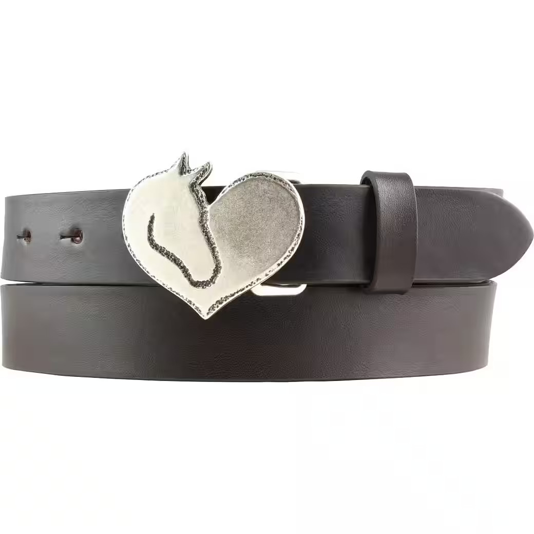 Western Heart Belt Buckle with Horse Head in Antique Silver, Rustic Interchangeable Buckle