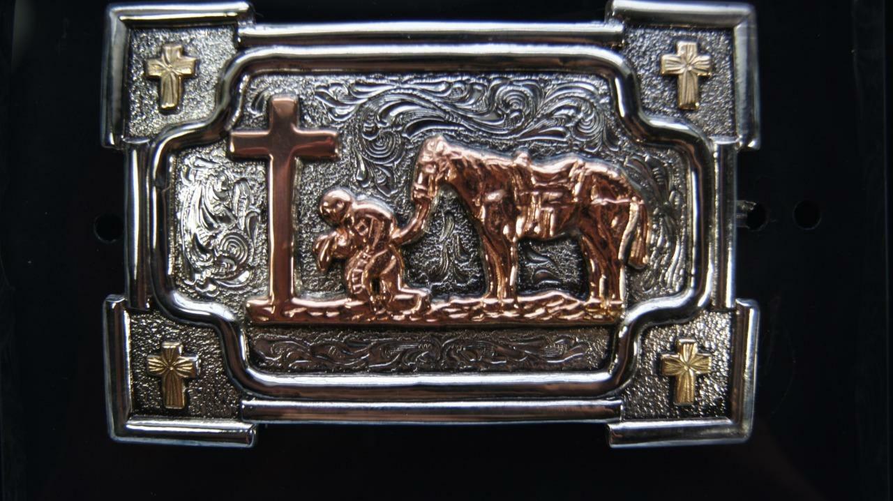 Crumrine Western Belt Buckle Cross Kneeling Praying Cowboy C10103