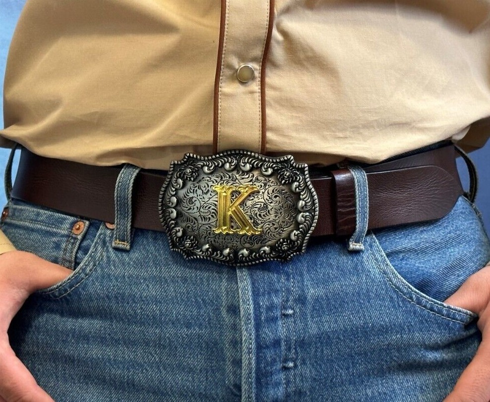 Belt Buckle With Initial Men Vintage Letters Rodeo Western Cowboy Alphabet USA