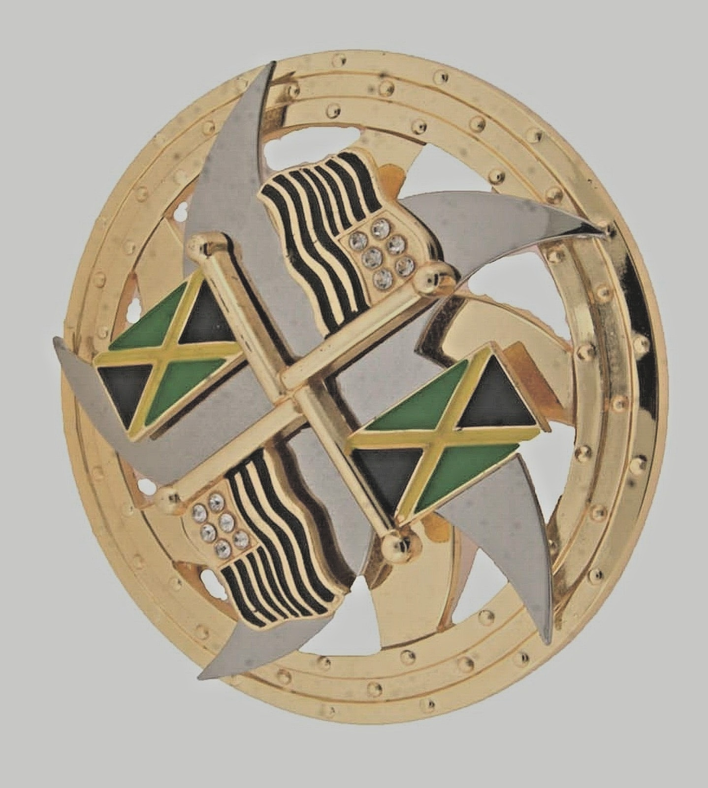 Jamaica & USA Flags Belt Buckle Vintage Green Spinners Reggae Women Men Western