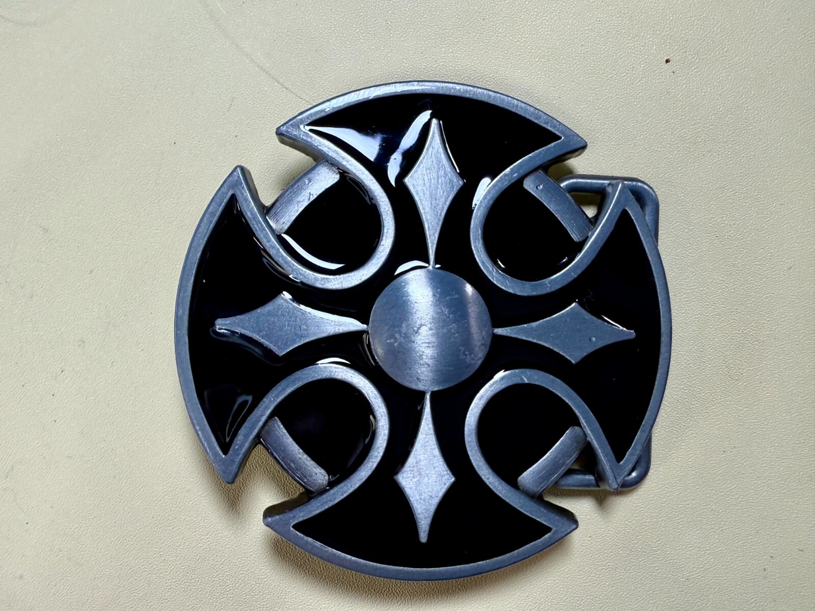 Maltese Celtic Iron Cross Religious Black Enamel Cutout Gothic Punk Belt Buckle