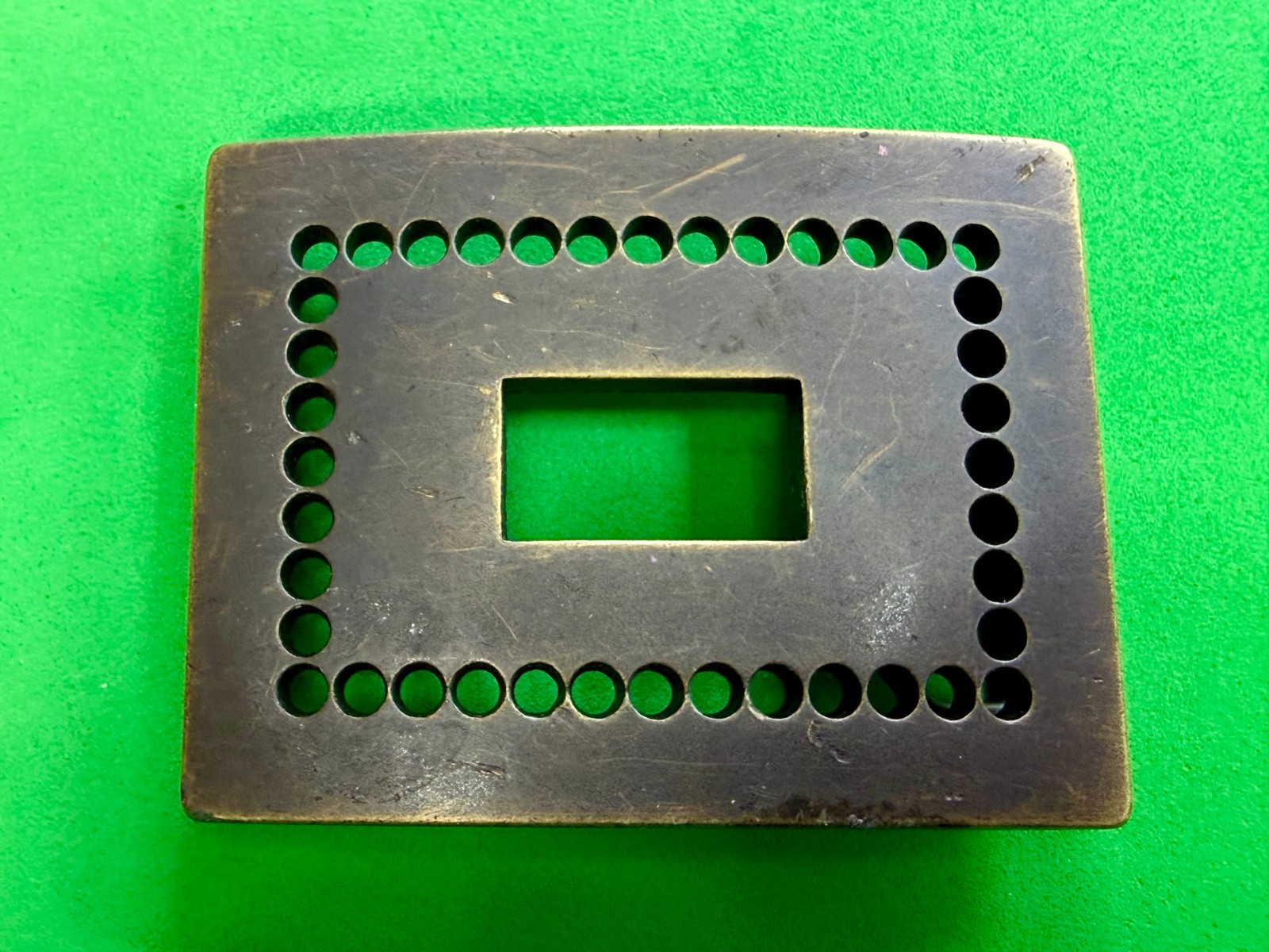 Rectangular Openwork Unique Hole Border Outlined Retro Brass Tone Belt Buckle