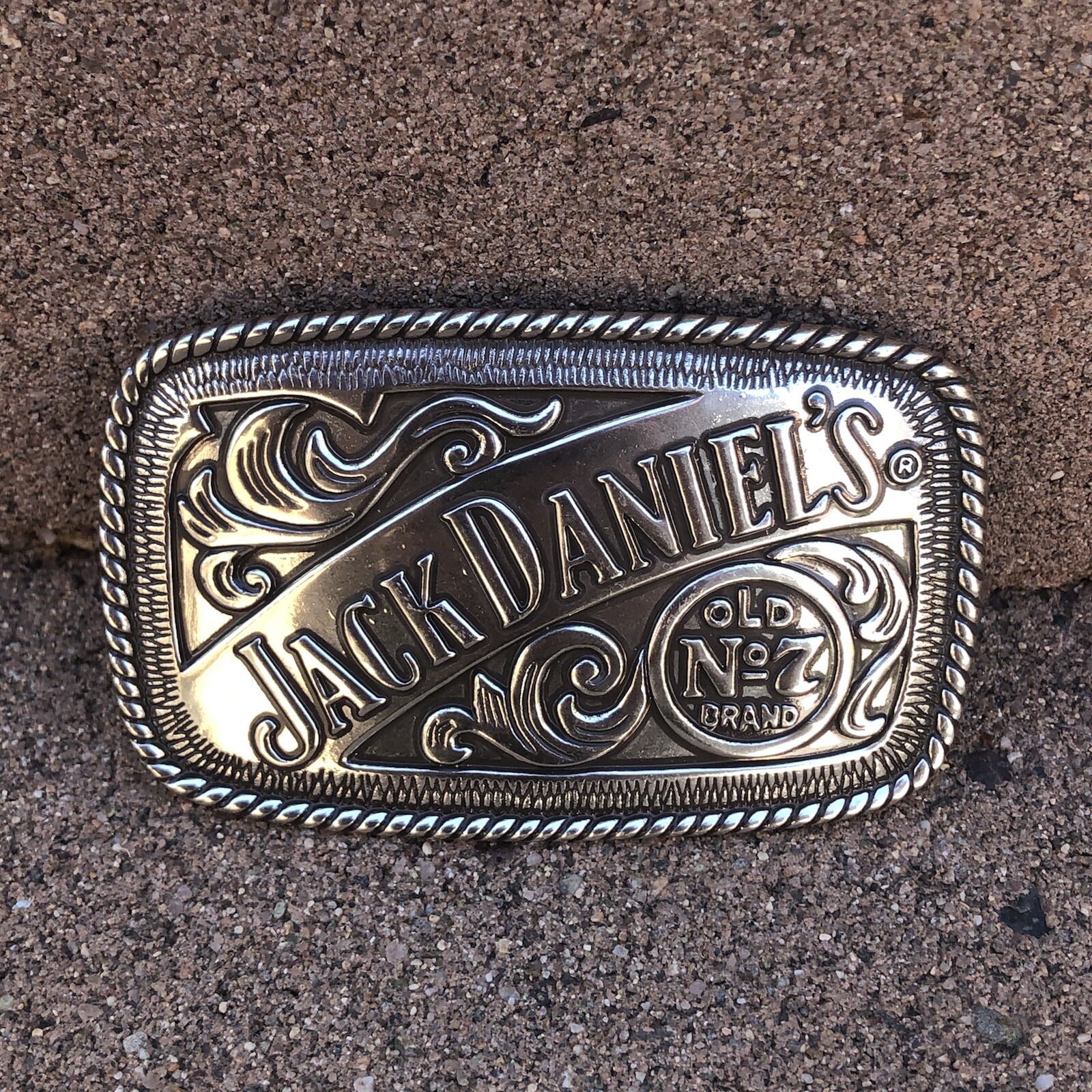 Jack Daniels Old No. 7 Silver Pewter Tone Rectangle Belt Buckle with Case